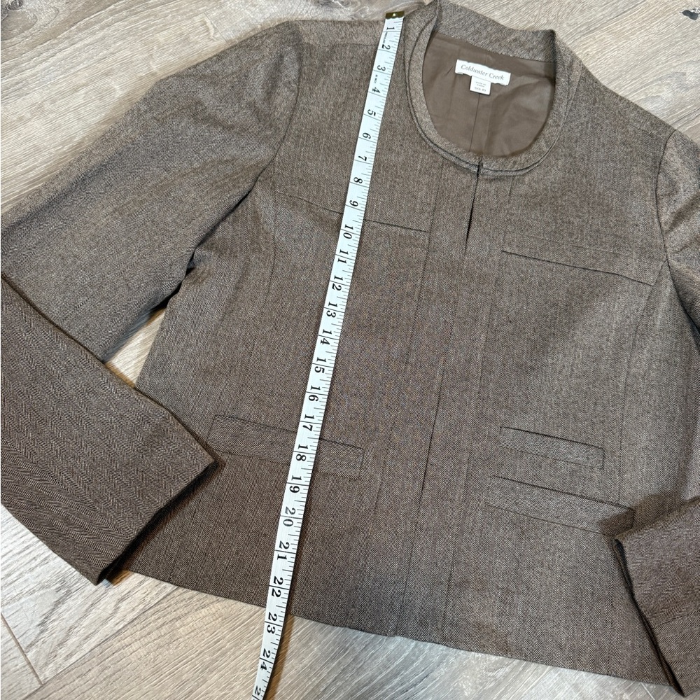 Coldwater Creek Brown Herringbone Collarless Hook And Eye Blazer-size S (6-8) - Picture 7 of 12